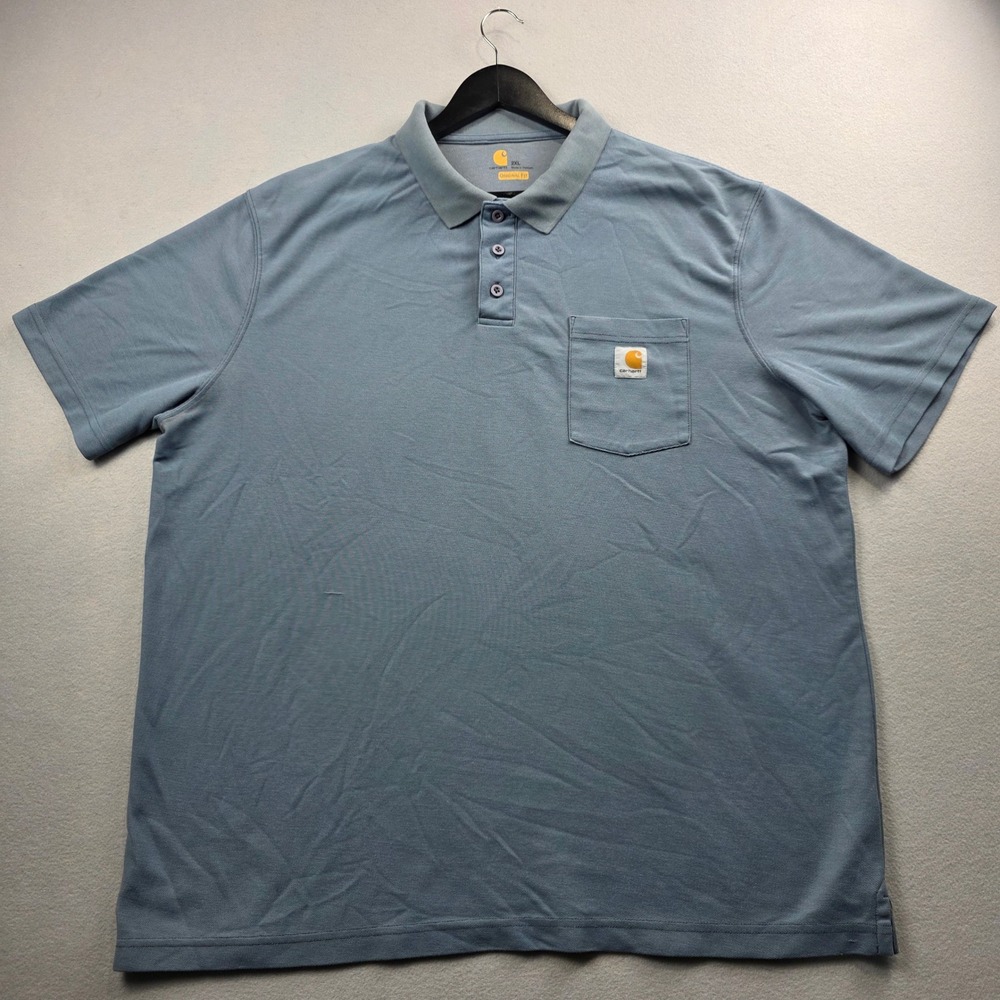 Carhartt Mens 2XL Blue Gray K570 Original Fit Short Sleeve Pocket Polo Shirt